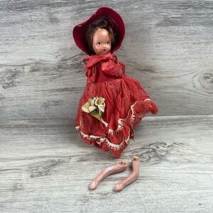 NANCY ANN STORYBOOK DOLL RED DRESS HAT  1940s VINTAGE